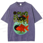 Unisex Koi Fish in Tank Printed Washed Tee