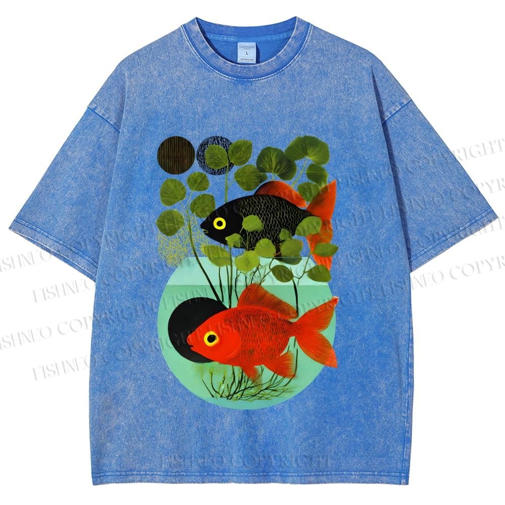 Unisex Koi Fish in Tank Printed Washed Tee