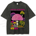 Unisex Yayoi Kusama Mushroom Printed Washed Tee