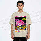 Unisex Yayoi Kusama Mushroom Printed Washed Tee