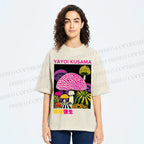 Unisex Yayoi Kusama Mushroom Printed Washed Tee