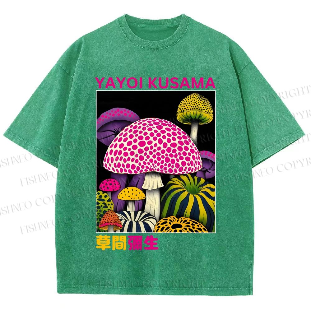 Unisex Yayoi Kusama Mushroom Printed Washed Tee