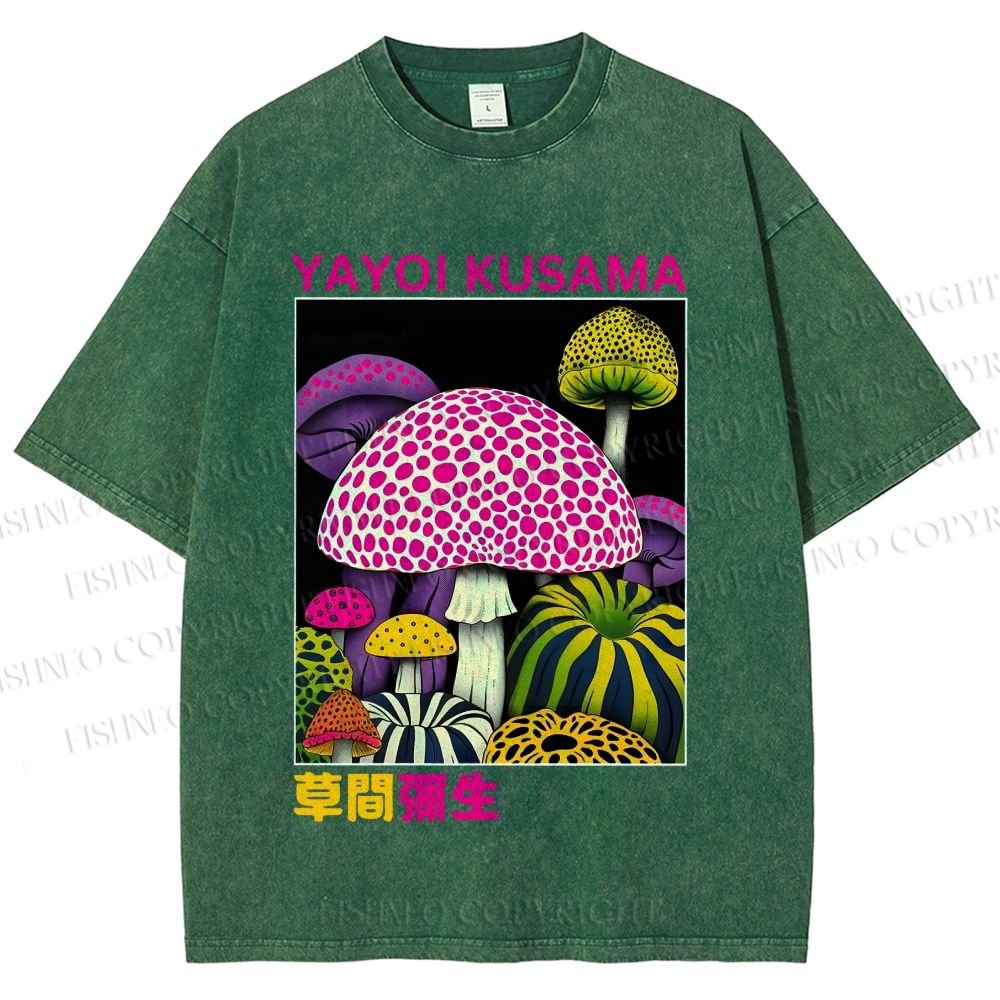 Unisex Yayoi Kusama Mushroom Printed Washed Tee