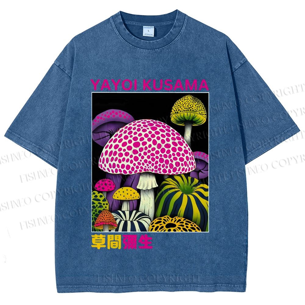Unisex Yayoi Kusama Mushroom Printed Washed Tee