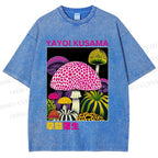 Unisex Yayoi Kusama Mushroom Printed Washed Tee