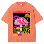 Unisex Yayoi Kusama Mushroom Printed Washed Tee
