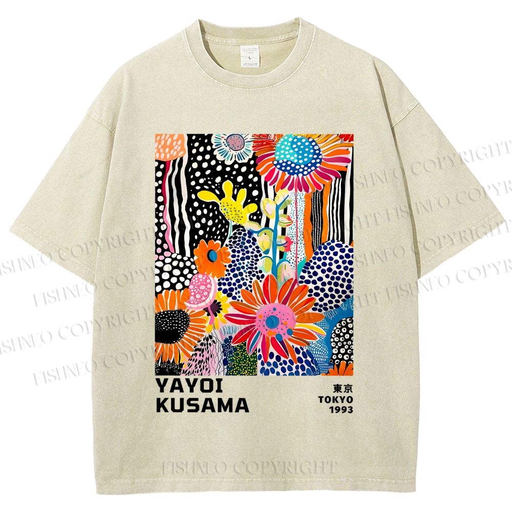 Unisex Yayoi Kusama Flowers Printed Washed Tee
