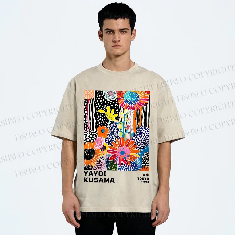 Unisex Yayoi Kusama Flowers Printed Washed Tee