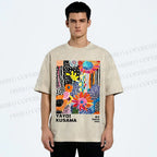 Unisex Yayoi Kusama Flowers Printed Washed Tee