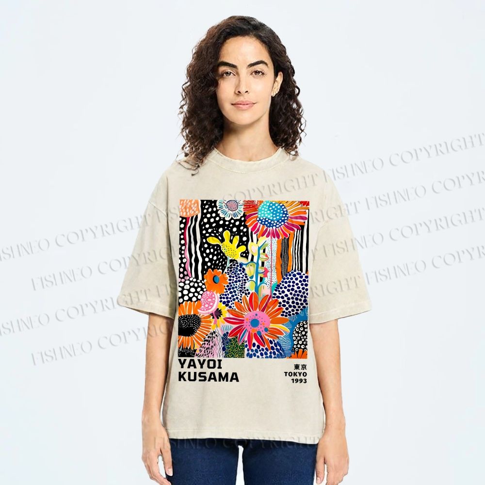 Unisex Yayoi Kusama Flowers Printed Washed Tee