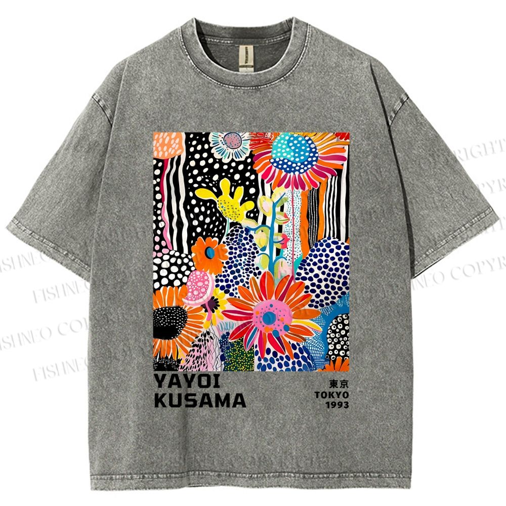 Unisex Yayoi Kusama Flowers Printed Washed Tee