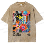 Unisex Yayoi Kusama Flowers Printed Washed Tee