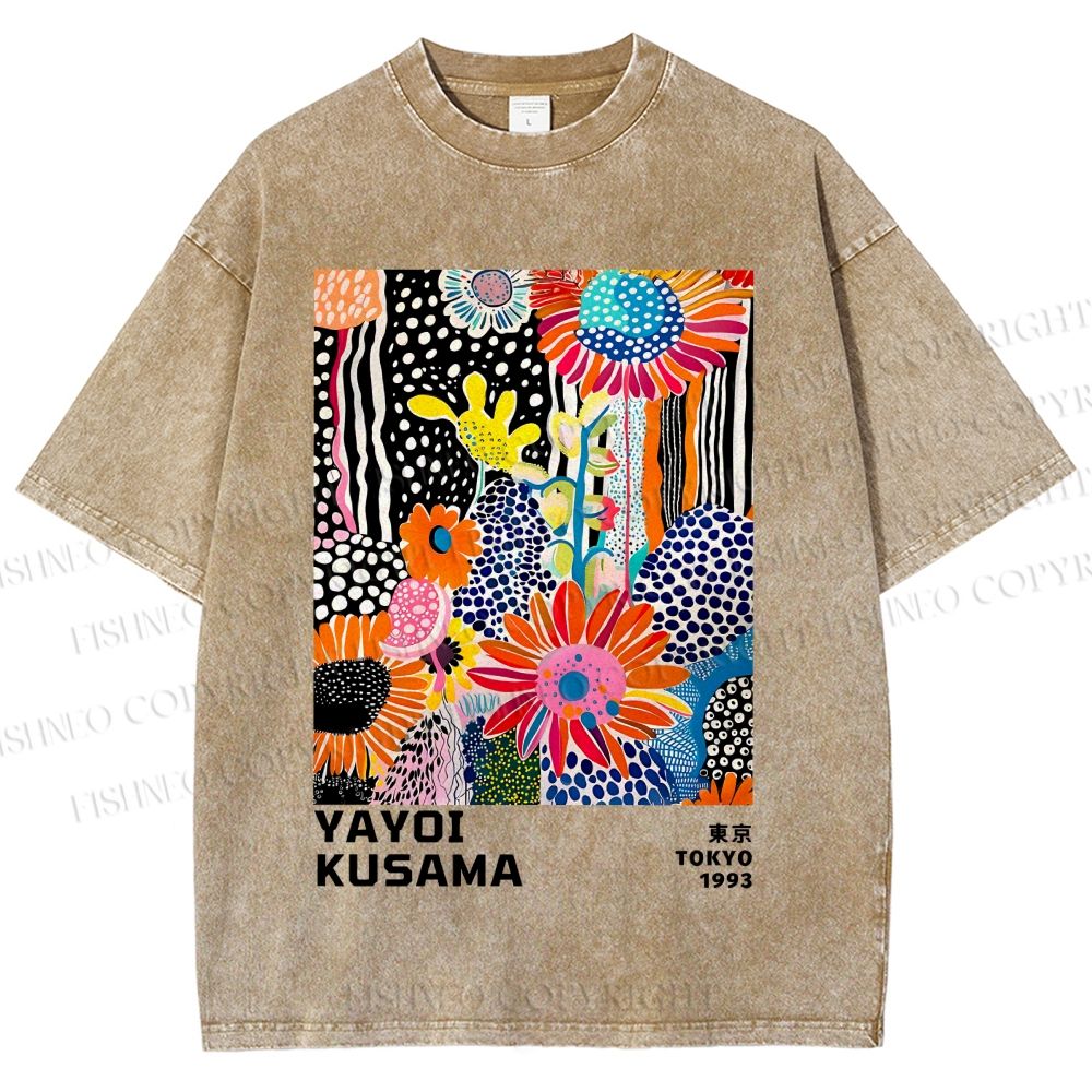 Unisex Yayoi Kusama Flowers Printed Washed Tee