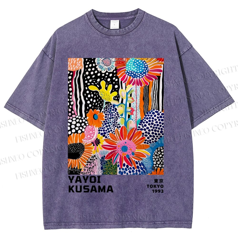 Unisex Yayoi Kusama Flowers Printed Washed Tee