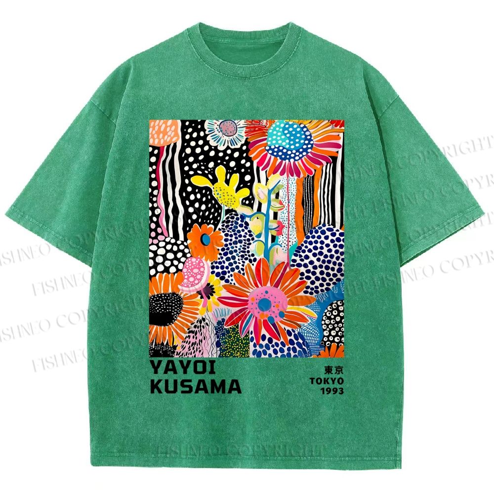 Unisex Yayoi Kusama Flowers Printed Washed Tee