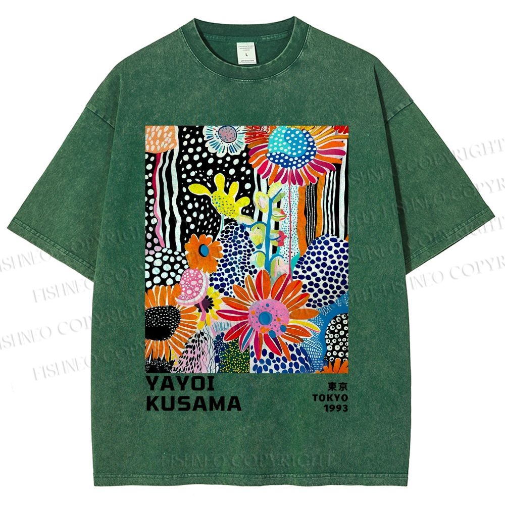 Unisex Yayoi Kusama Flowers Printed Washed Tee