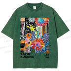 Unisex Yayoi Kusama Flowers Printed Washed Tee