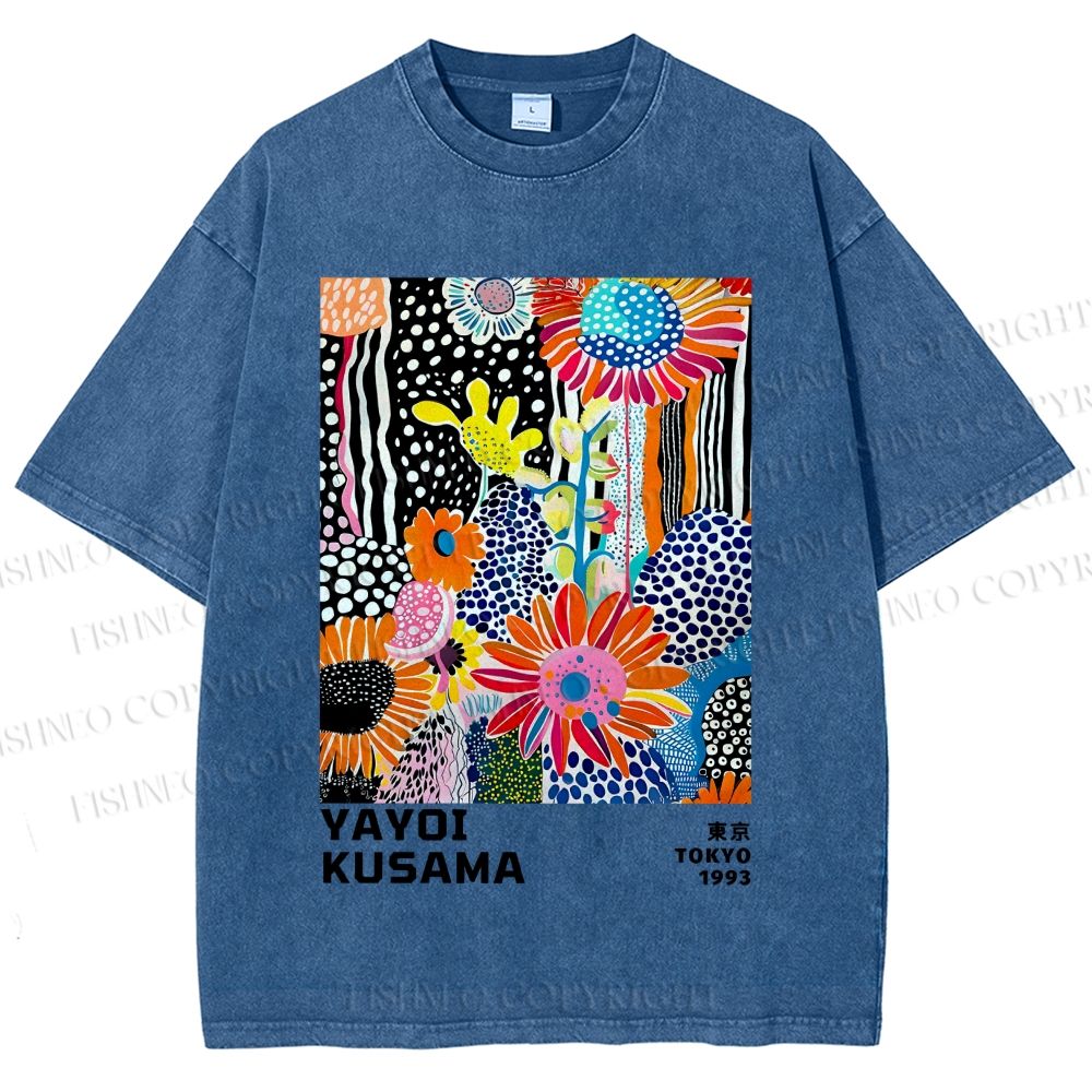 Unisex Yayoi Kusama Flowers Printed Washed Tee