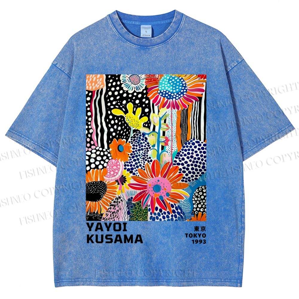 Unisex Yayoi Kusama Flowers Printed Washed Tee