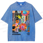 Unisex Yayoi Kusama Flowers Printed Washed Tee