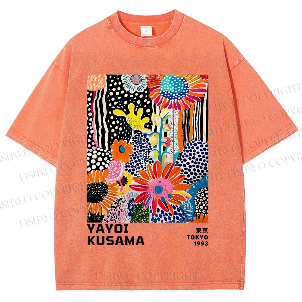 Unisex Yayoi Kusama Flowers Printed Washed Tee