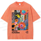 Unisex Yayoi Kusama Flowers Printed Washed Tee