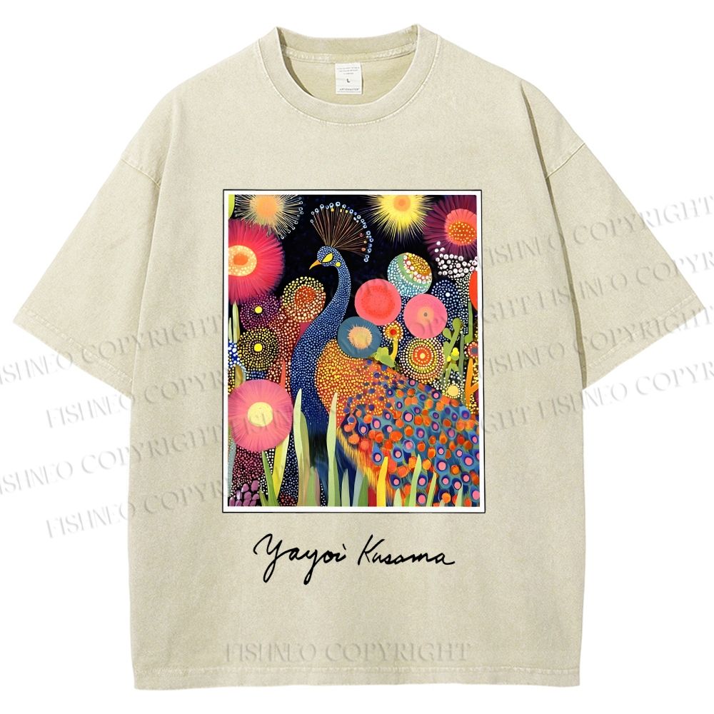 Unisex Yayoi Kusama Peacock Printed Washed Tee