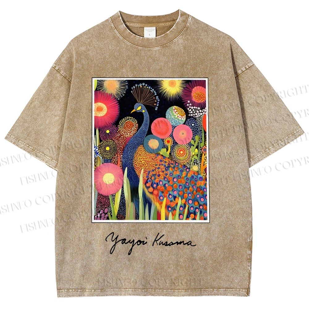 Unisex Yayoi Kusama Peacock Printed Washed Tee