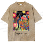 Unisex Yayoi Kusama Peacock Printed Washed Tee