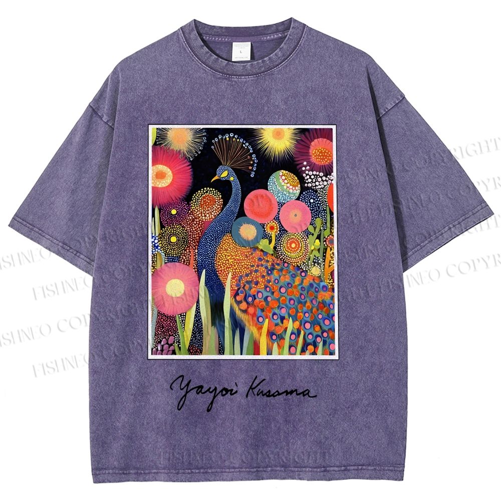 Unisex Yayoi Kusama Peacock Printed Washed Tee