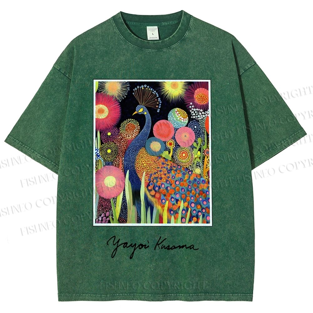 Unisex Yayoi Kusama Peacock Printed Washed Tee