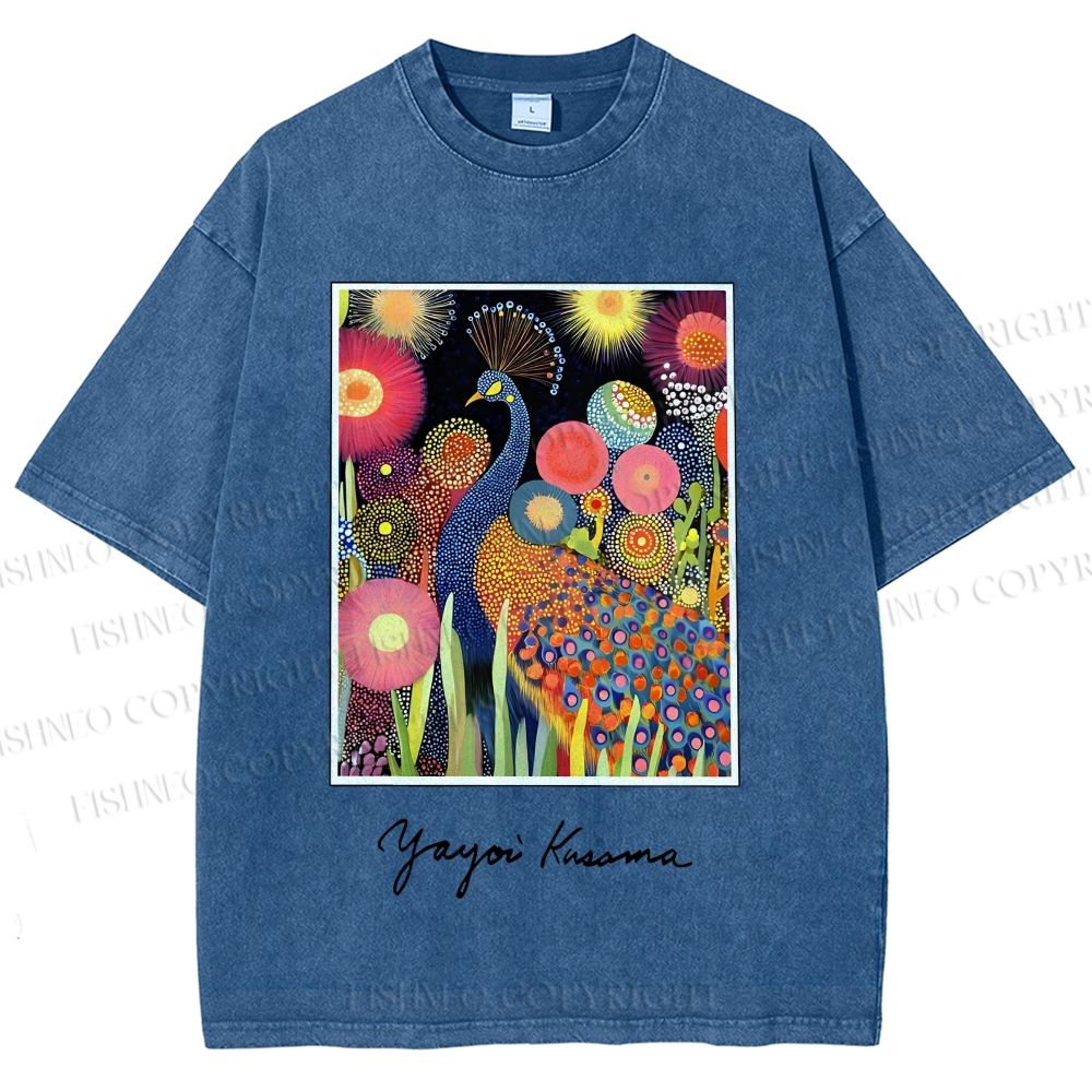 Unisex Yayoi Kusama Peacock Printed Washed Tee