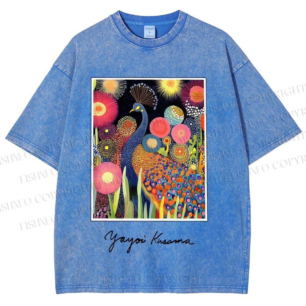 Unisex Yayoi Kusama Peacock Printed Washed Tee