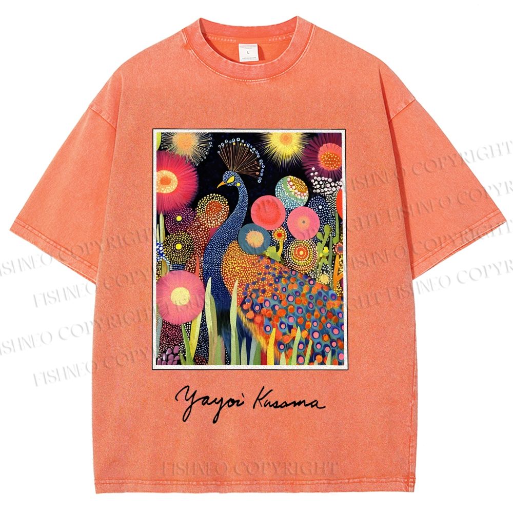 Unisex Yayoi Kusama Peacock Printed Washed Tee