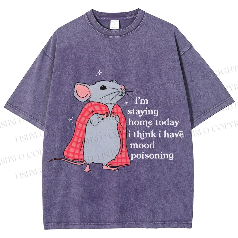 Unisex Mood Poisoning Stay Home Mouse Printed Washed Tee