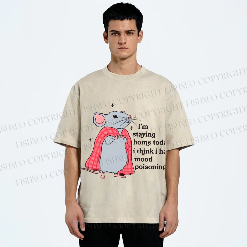 Unisex Mood Poisoning Stay Home Mouse Printed Washed Tee