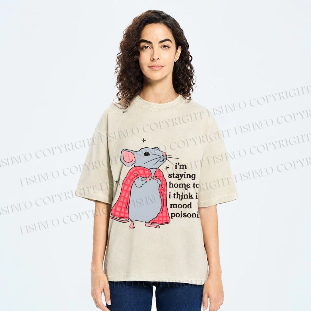 Unisex Mood Poisoning Stay Home Mouse Printed Washed Tee