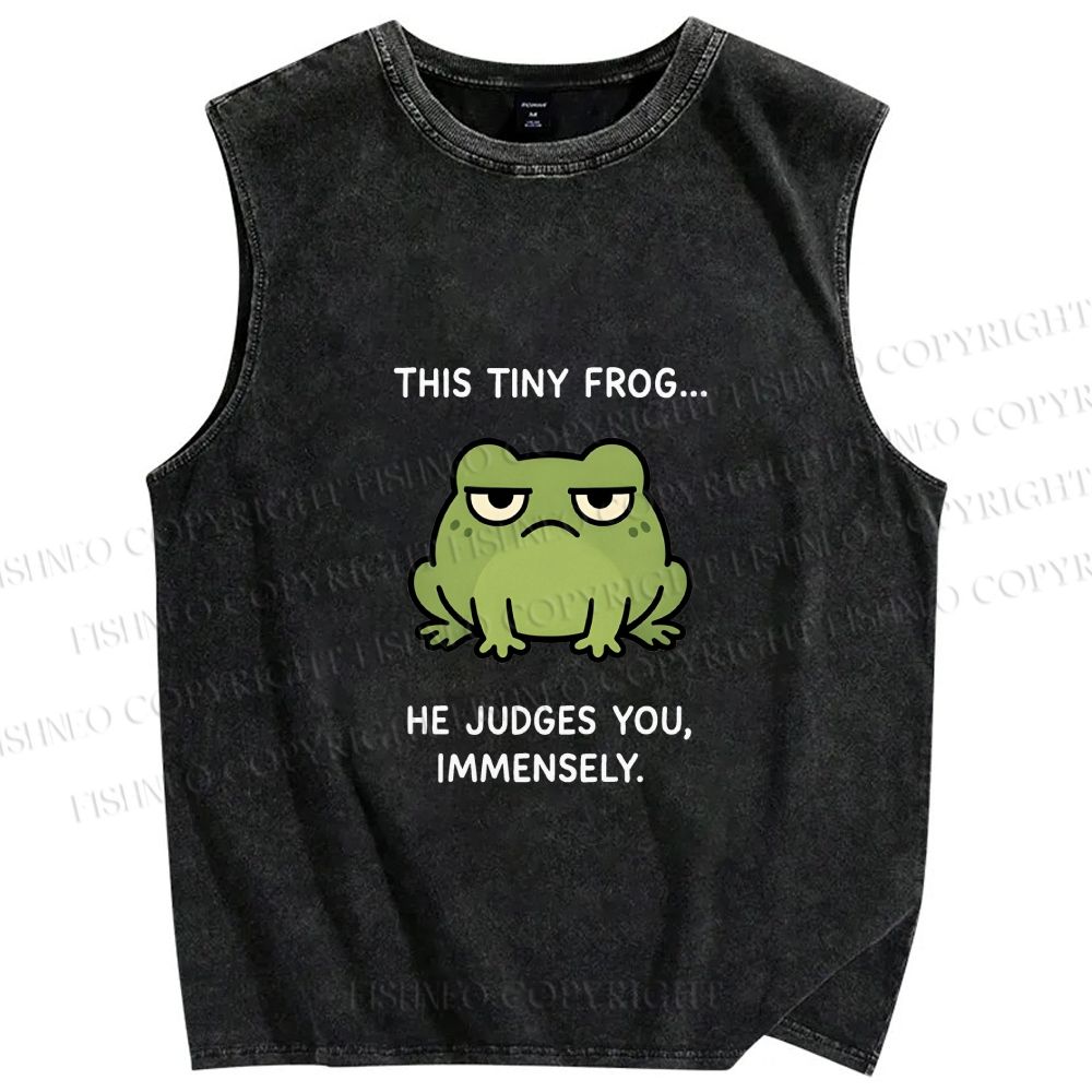 Unisex Frog Judges You Meme Printed Washed Tank Top