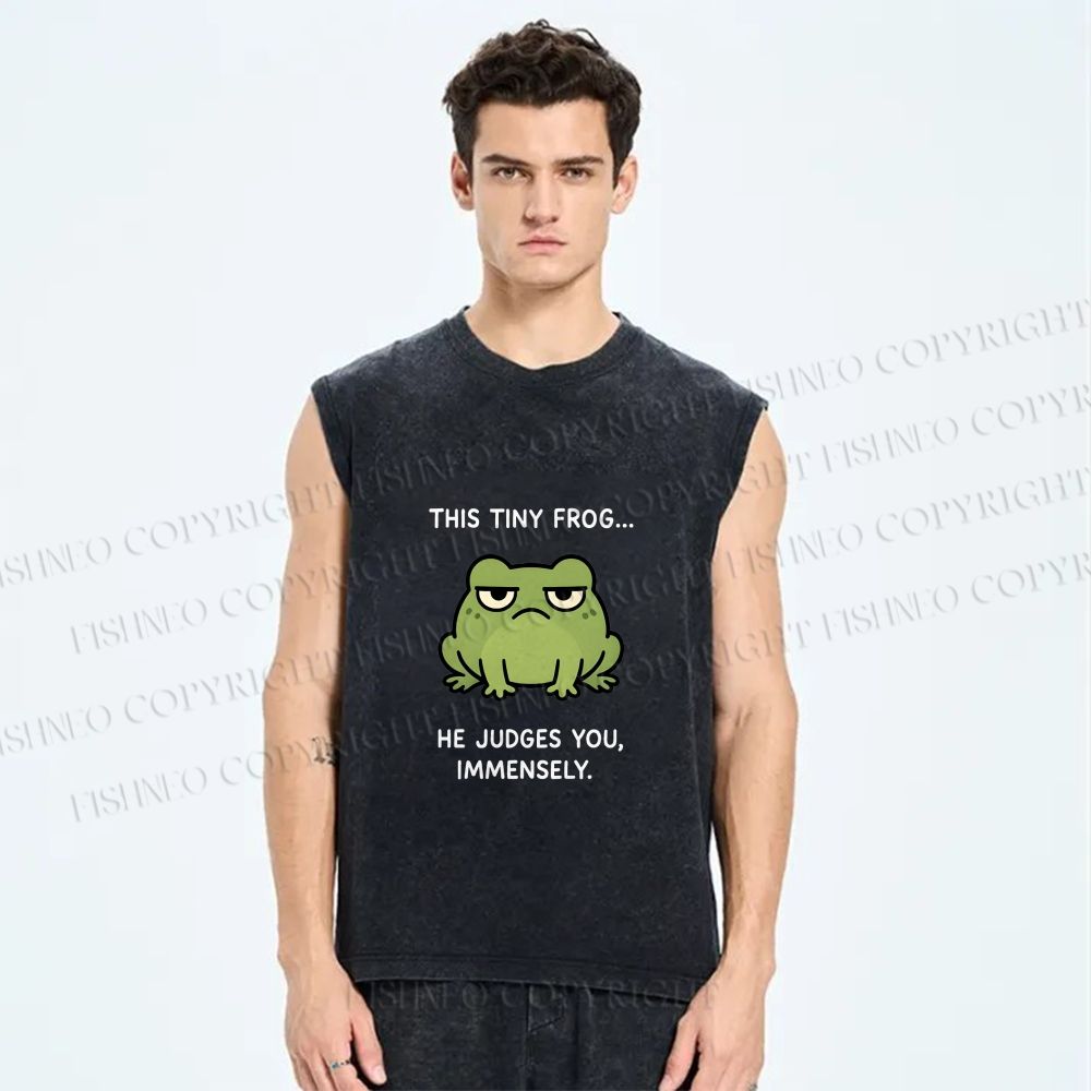 Unisex Frog Judges You Meme Printed Washed Tank Top