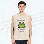 Unisex Frog Judges You Meme Printed Washed Tank Top
