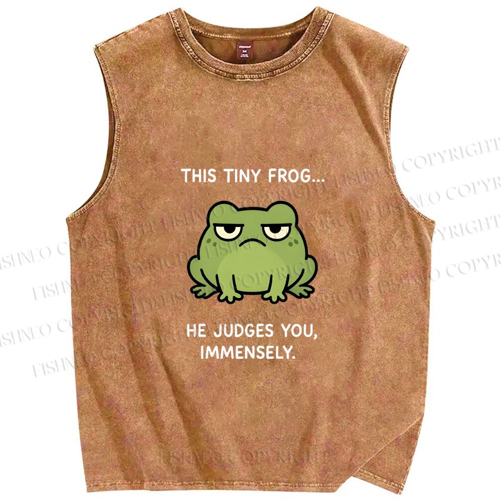 Unisex Frog Judges You Meme Printed Washed Tank Top