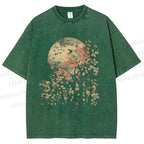 Unisex Cherry Blossom Trees Under The Moonlight Printed Washed Tee