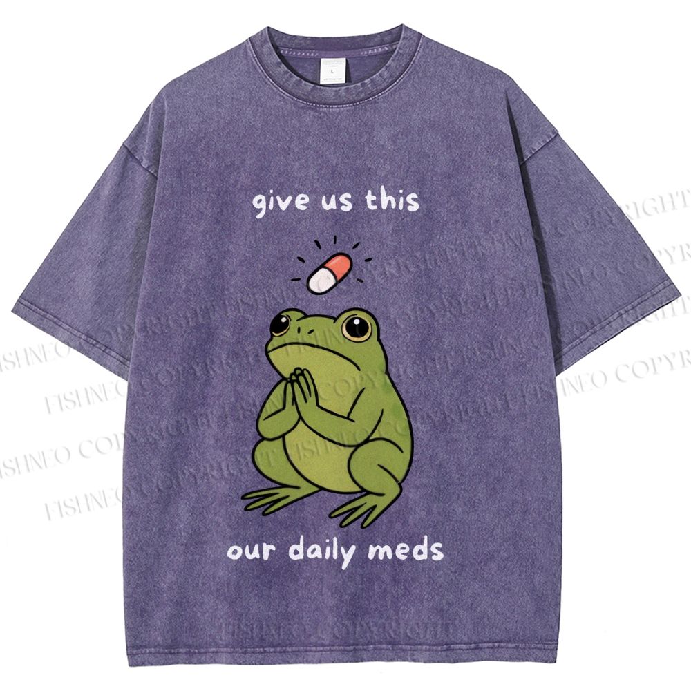 Unisex Daily Meds Funny Frog Printed Washed Tee