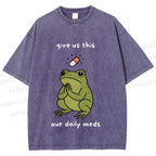 Unisex Daily Meds Funny Frog Printed Washed Tee