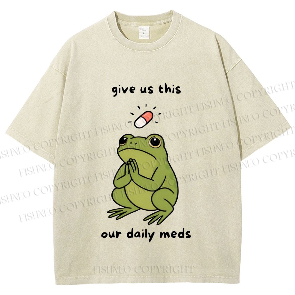 Unisex Daily Meds Funny Frog Printed Washed Tee
