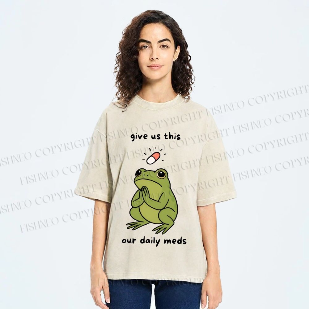 Unisex Daily Meds Funny Frog Printed Washed Tee