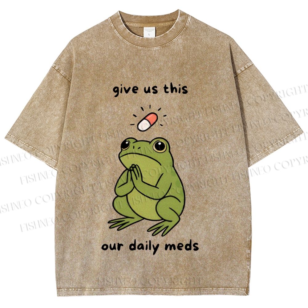 Unisex Daily Meds Funny Frog Printed Washed Tee