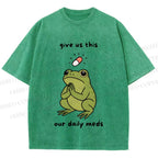 Unisex Daily Meds Funny Frog Printed Washed Tee