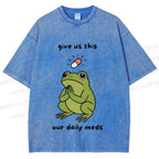 Unisex Daily Meds Funny Frog Printed Washed Tee