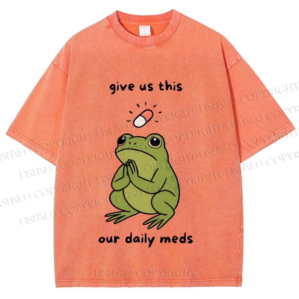 Unisex Daily Meds Funny Frog Printed Washed Tee